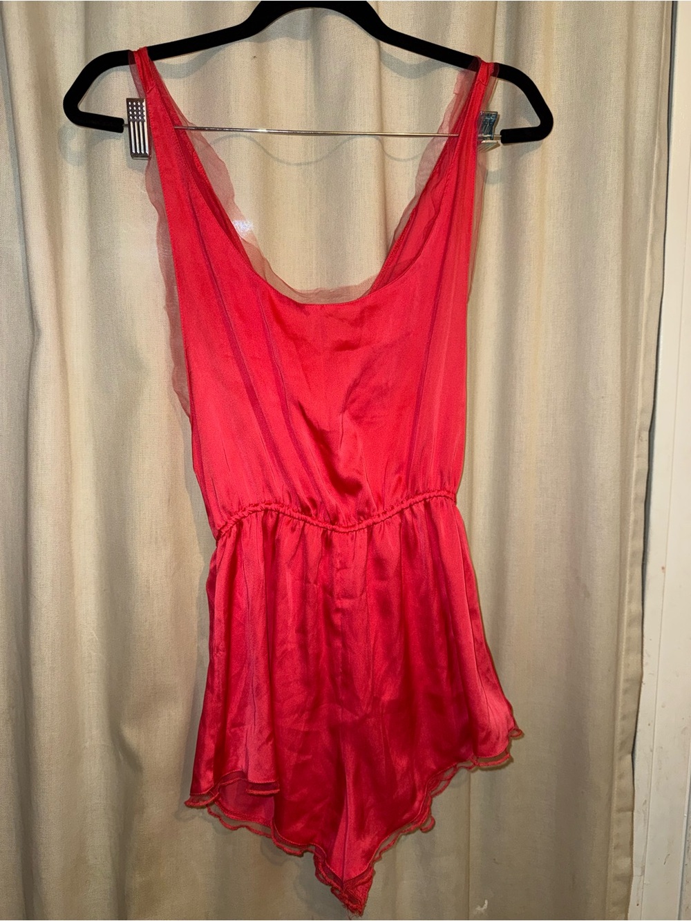 Intimately Free People Satin Romper Teddy Ruffle Mesh Trim Lounge Sleepwear XS